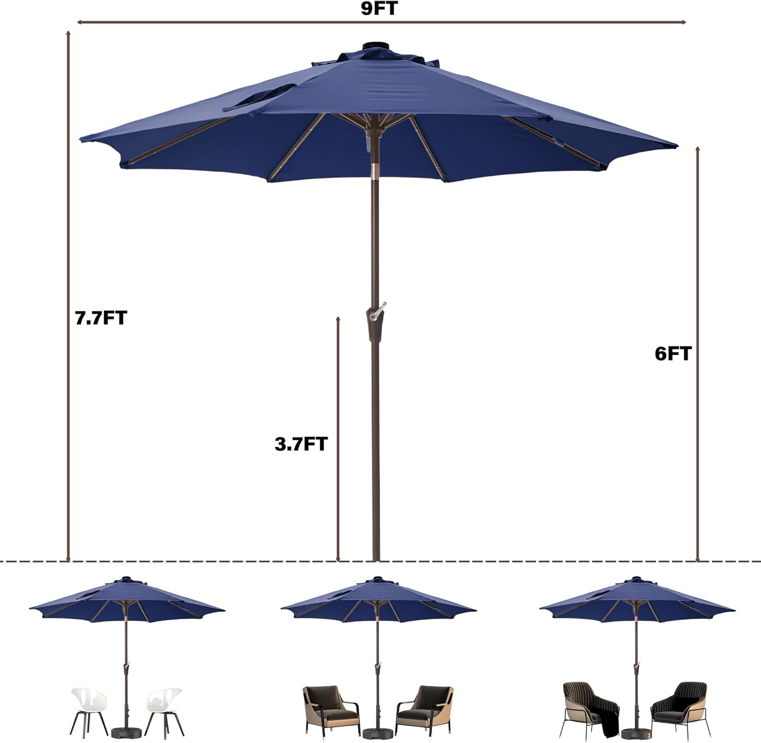 9FT Solar-Powered LED Patio Umbrella with Tilt Crank,Outdoor Market Umbrella with 32 Lights,Sunshade for Deck, Garden and Pool