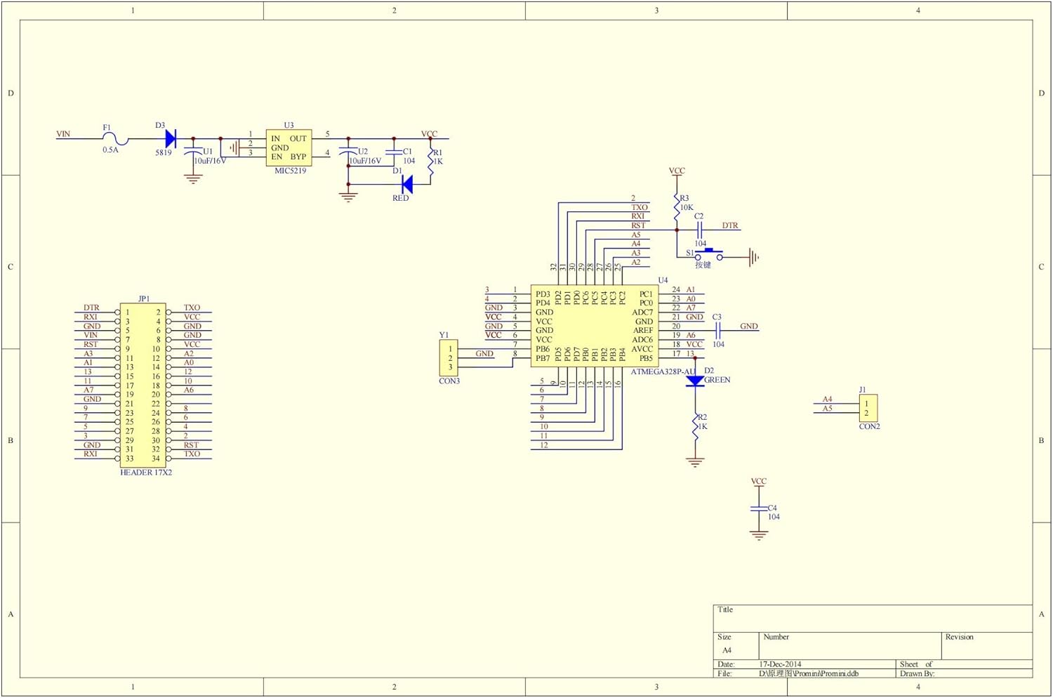 Schematic diagram of the Teyleten Robot Type-C Pro Micro ATmega32U4 module