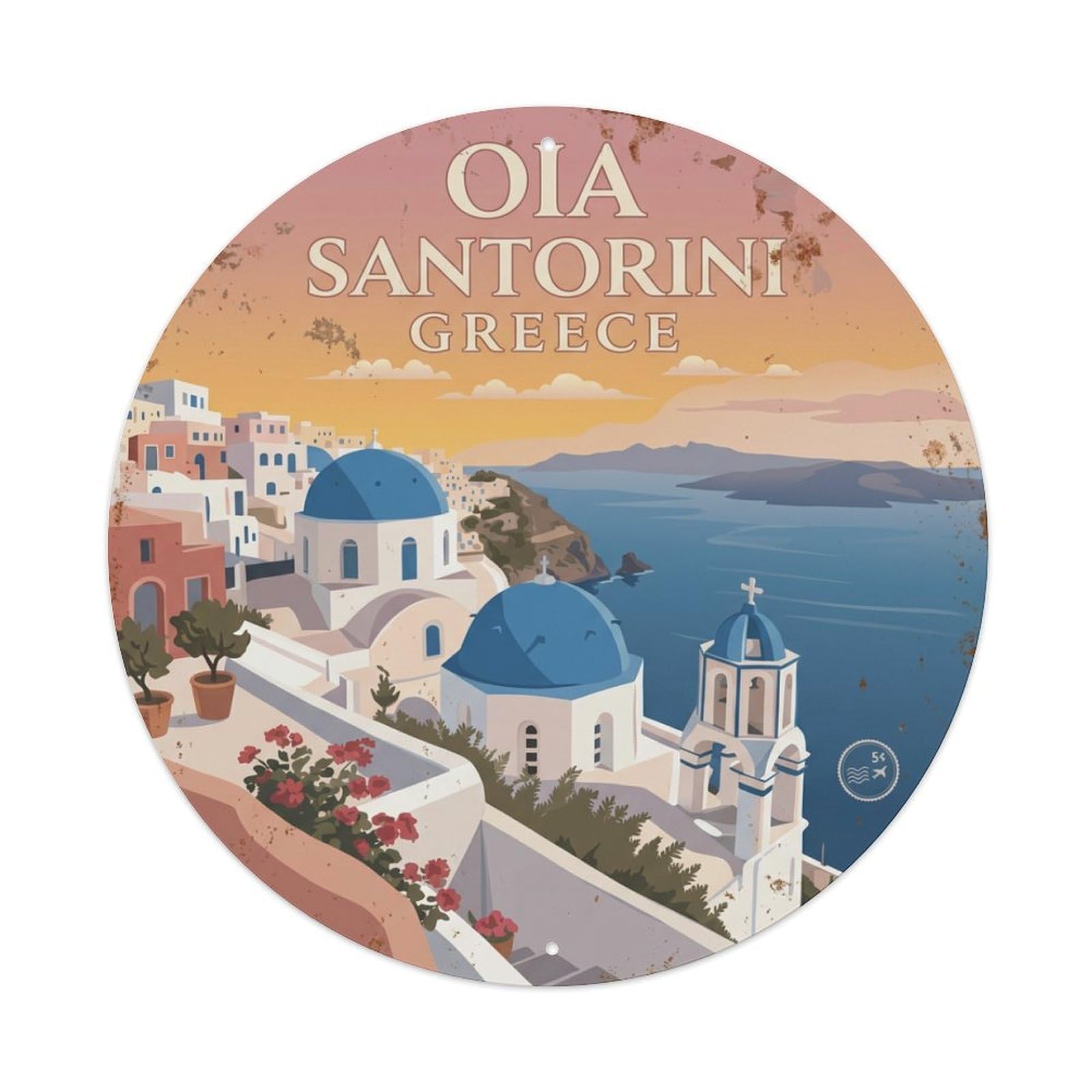 Galvaxio Style Vintage Travel Oia Santorini Sunset Metal Tin Sign