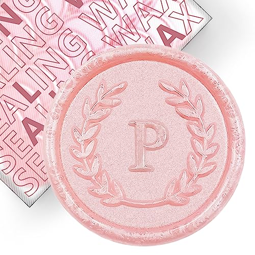 50Pcs Pink Letter P Adhesive Wax Seal Stickers, Hand-Made, No Need Seal Stamp, Tear and Use Wax Stickers for Wedding Invitations, Envelopes, Christmas Gift
