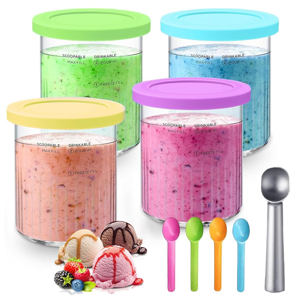 Lot De 4 Récipients Creami Pour Ninja NC501 NC500 - Bacs à Glace Avec Cuillères - Sans BPA