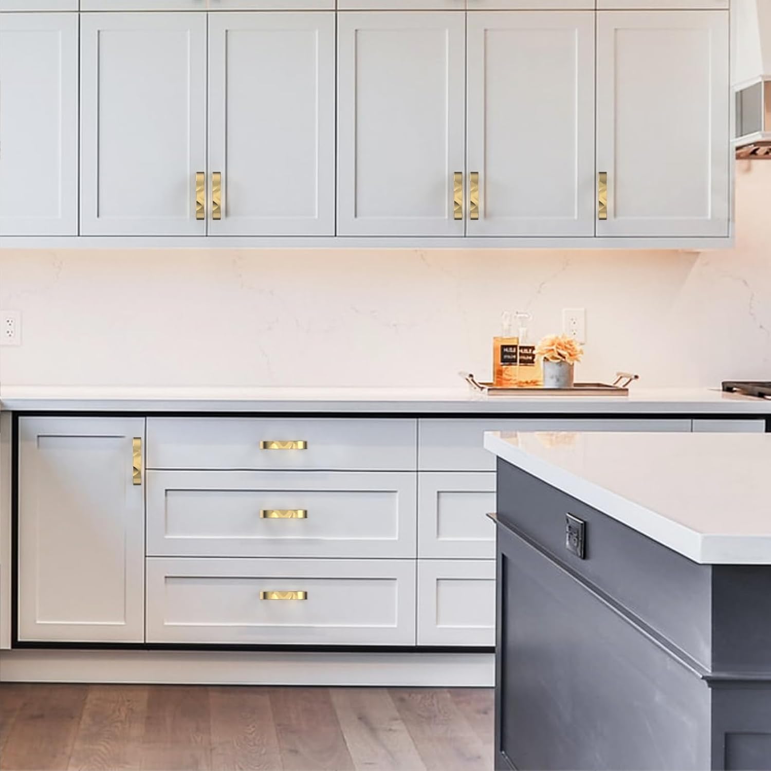 Amerdeco 10 Pack Brushed Gold Cabinet Pulls 3 Inch(76mm) Hole Center Drawer Pulls Cabinet Hardware Kitchen Cabinet Handles for Bathroom ZH0082