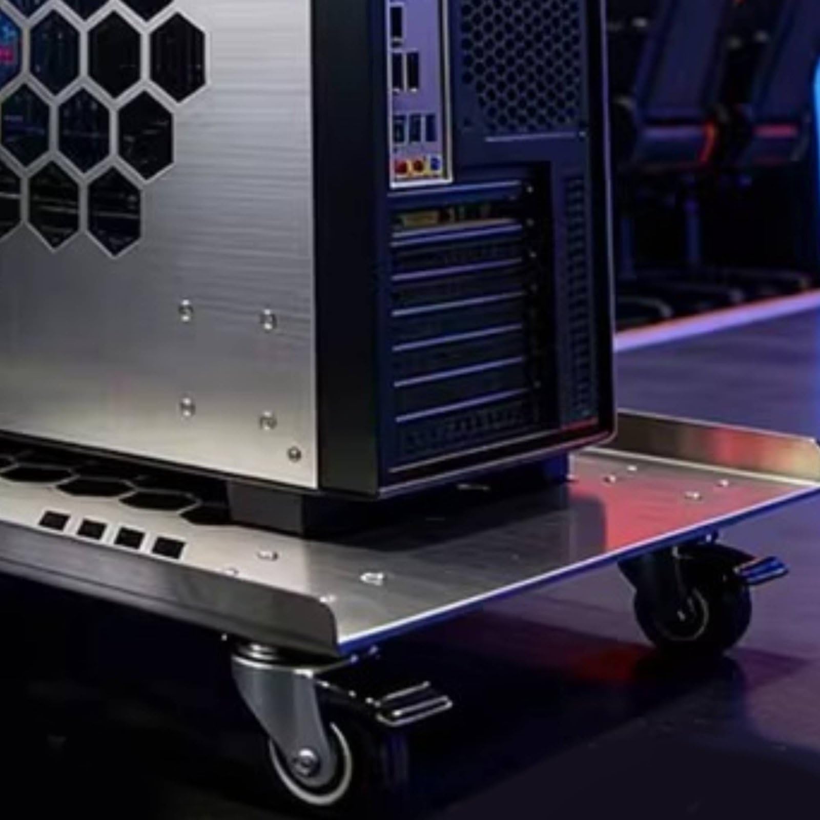 Computerständer Desktop Untersatz PC Rollwagen Edelstahl Stabil mit Extra Großer Auflagefläche Und Belüftungsöffnungen für Büro Gaming Reparaturraum, 50 cm X 31 cm