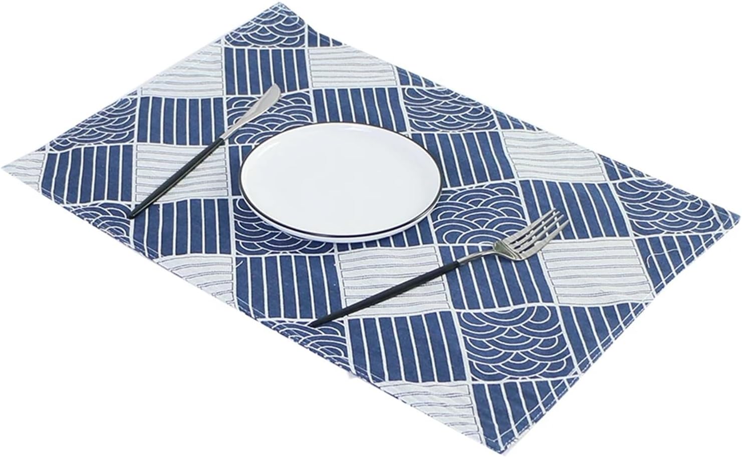 Placemats 30x45cm Place Mat Polyester Cotton Linen Set of 4 and Wind Wave Pattern for Kitchen Decoration(Placemat C)