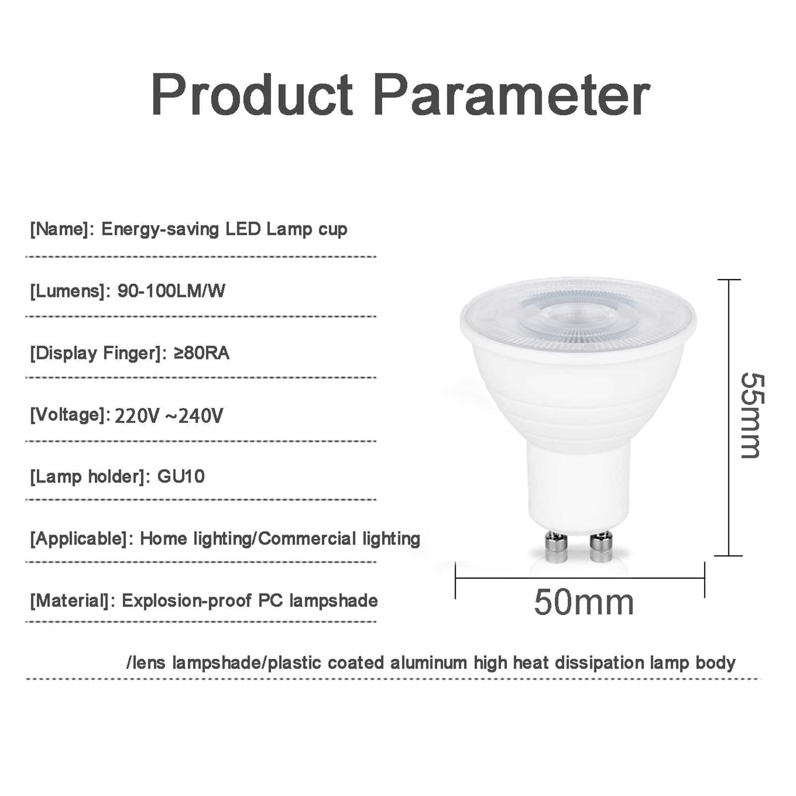 Paquete de 10 Bombillas LED GU10 de 7 W, 700 LM, Bombillas LED (Equivalente a halógeno de 70 W), Repuesto LED para iluminación empotrada en riel, no Regulable, CA 220 V ~ 240 V