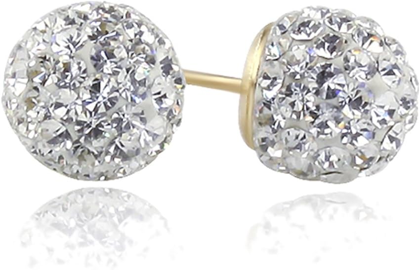 14K Yellow Gold Crystal Ball Stud Earrings Screwback (Available 6mm, 8mm)