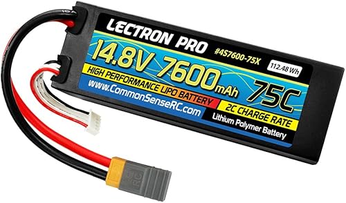 Lectron Pro 14.8V 7600mAh 75C Estuche rígido Lipo batería con conector XT60 + adaptador CSRC para baterías XT60 a vehículos RC populares para