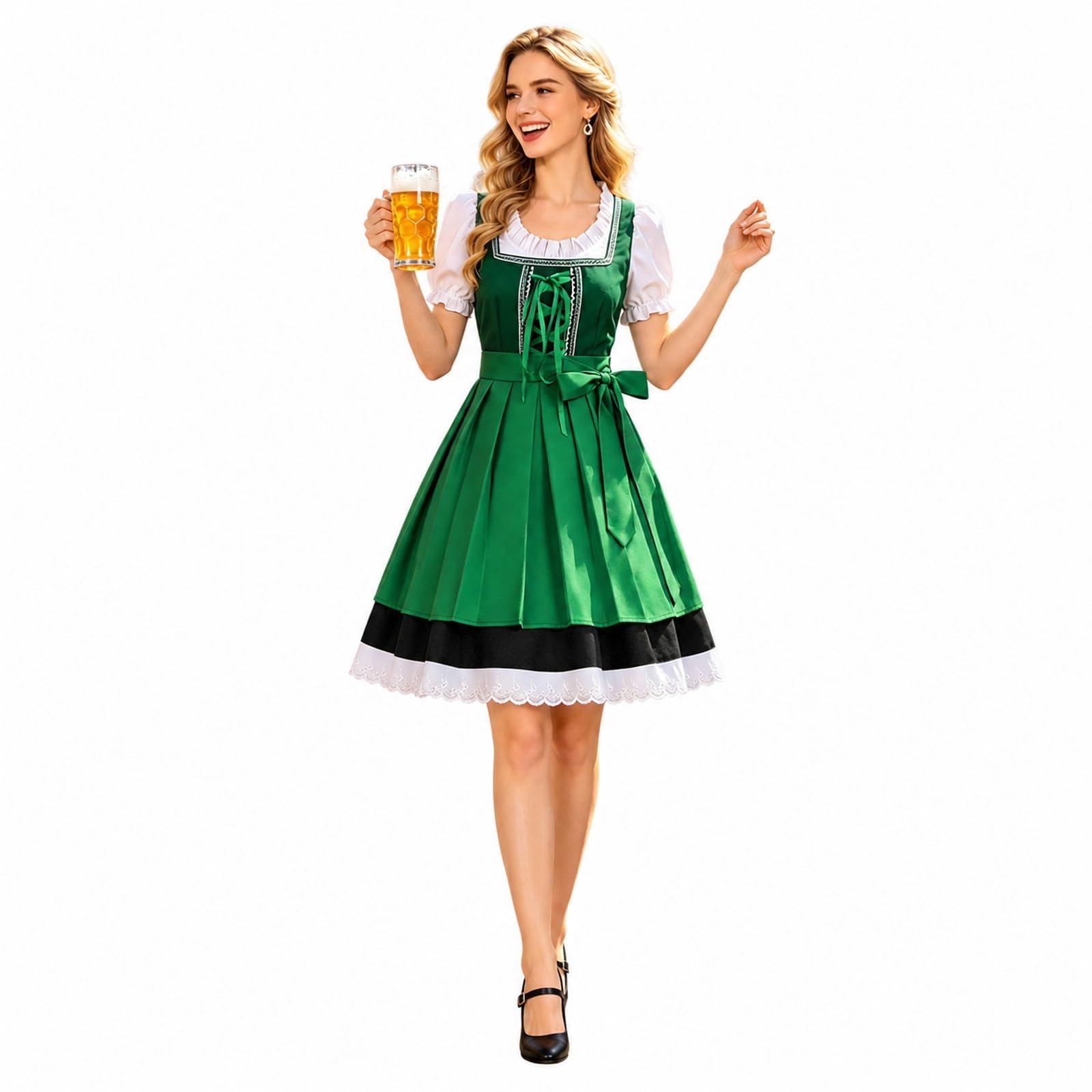 Midi Dirndl Damen Trachten Trachtenkleid Spitzen Patchwork Dirndl Kleid Trachtenmode Elegant Trachtenrock Oktoberfest Damen Outfit Schnürung Dirndlkleid Festlich Kleider Für Oktoberfest Karneval
