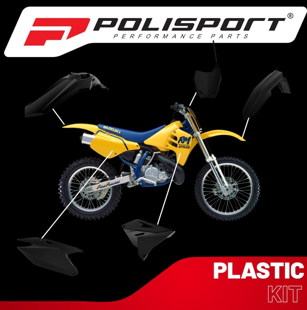 Polisport Motocross (MX) Restyling Kit for Suzuki RM 125/250 (2001-2008) Dirt Bike – OEM Quality, Durable, Flexible & Perfect Fit – Black