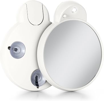 Zadro Magnification Lighted Compact Mirror with LED Light & Retractable Suction Cups – Travel Makeup Mirror, Cool White 6400K Lighting, Battery Operated, Made in USA (White, 10X | 4.3" L x 3.5" W)