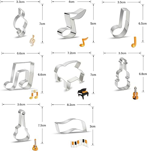 Miniatura 2 de Juego de 8 piezas de cortador de galletas de notas musicales – 8 piezas de acero inoxidable metal G Clef, octava nota, un cuarto de nota, piano,