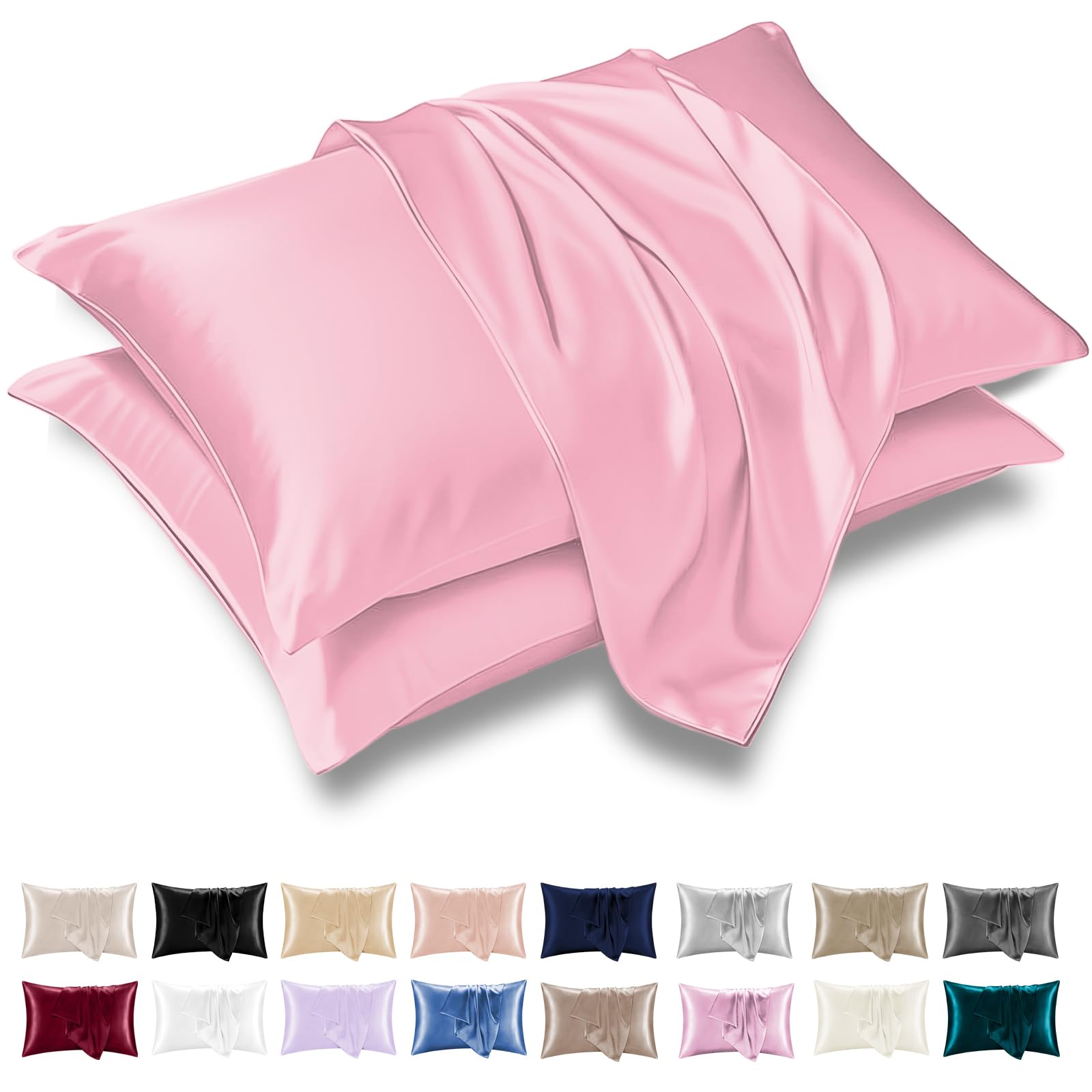 Grace Satin Silk Pillowcases 2 Pack - Satin Pillowcase for Hair and Skin - Ultrasoft Hypoallergenic Pillow Cases with Envelope Closure