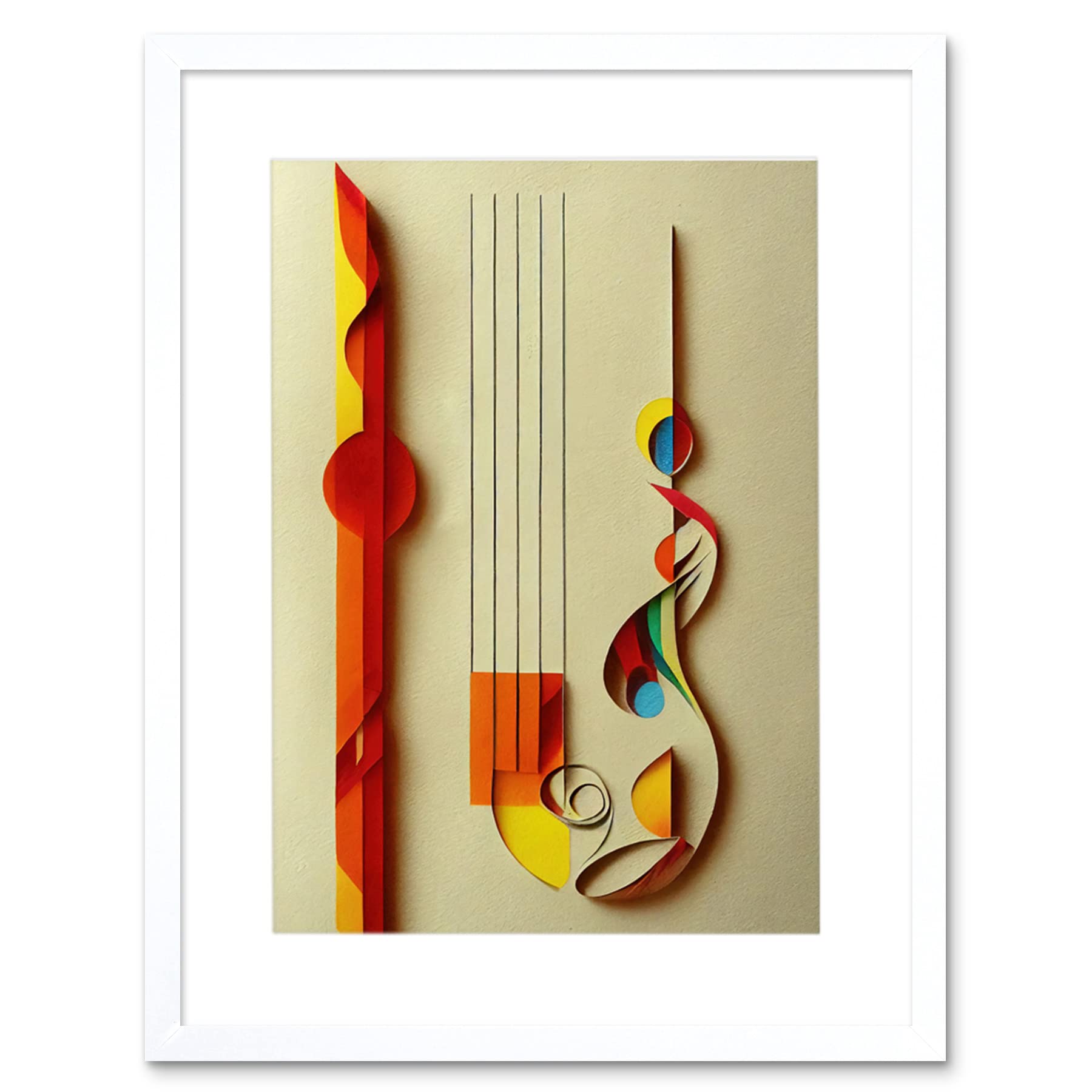 Wee Blue Coo Kandinsky Inspired Abstract Musical Symbol Clefs Music Yellow Turquoise Orange Artwork Framed Wall Art Print 12X16 Inch