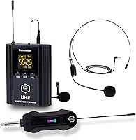 Vista 10 de W IN-MIX Sistema de micrófono inalámbrico UHF profesional, paquete de 2 con auriculares y micrófonos de solapa, rango de 100 pies, 30 canales