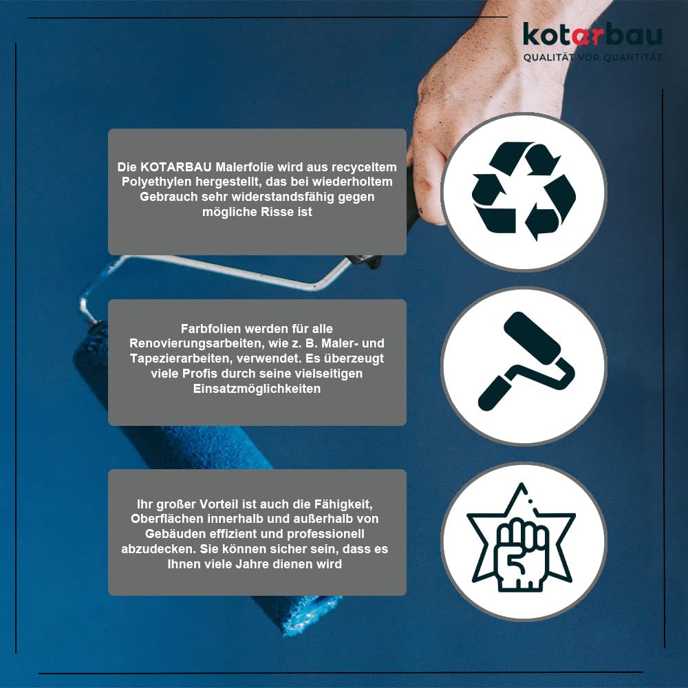 KOTARBAU® 50er Set Malerfolie - Abdeckfolie - 4 x 5 m - Malervlies - Abdeckplane - Bauschutzfolie - Robust - Transparent - Dicke Folie