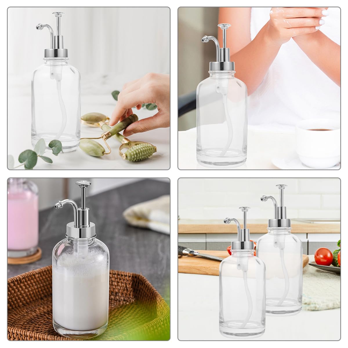 LALAFINA Distributeurs de Sirop pour Café en Verre 500ml Multi-usages Lot de 2 Pompe à Pression en Acier Inoxydable et Pp, Design Unique Cuisine Pratique et Élégant
