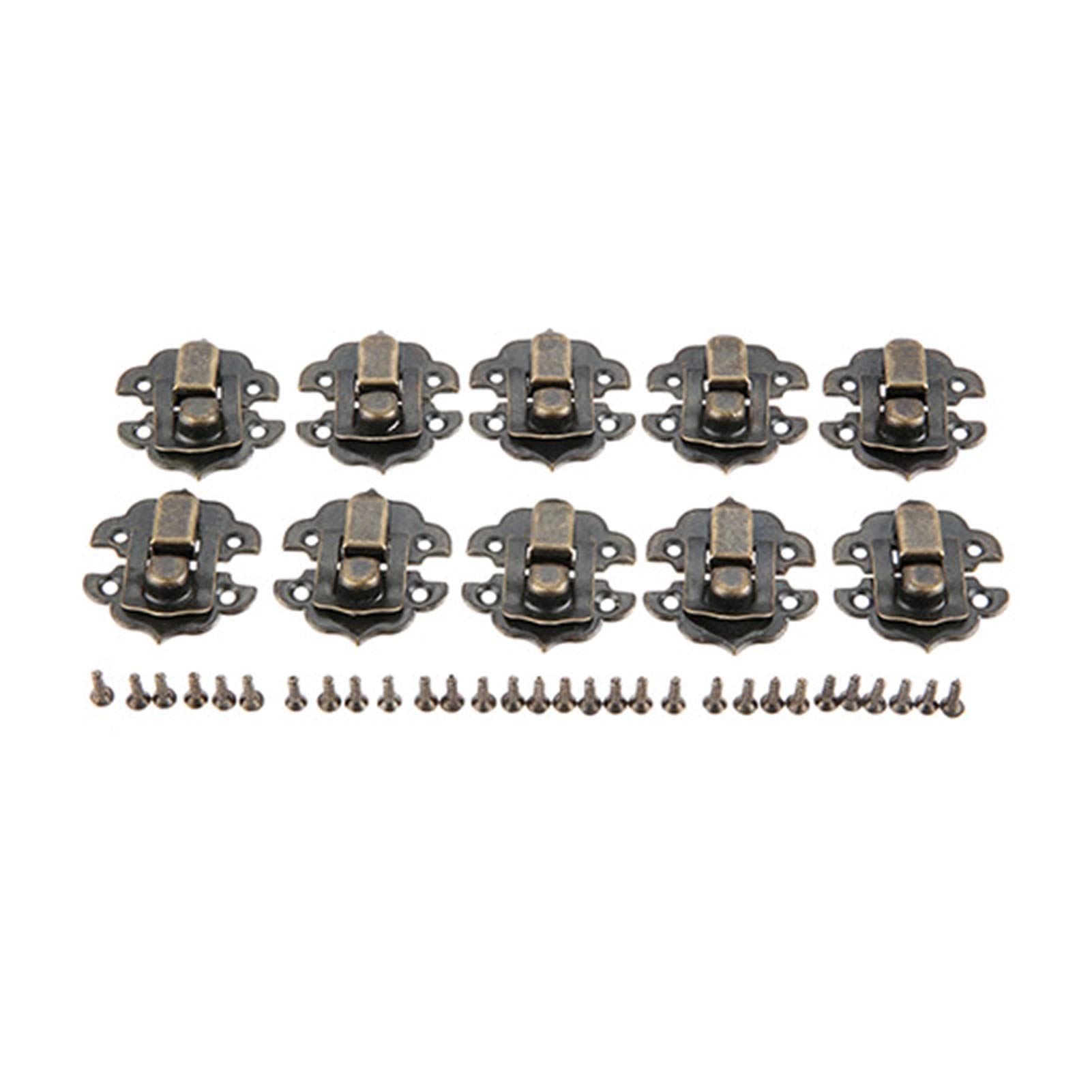 SHALLEZSOU Key Hasp Lock 10Pcs Box Latch Clasps Antique Iron Jewelry Padlock Hasp Locked Wooden Gift Handbag Buckle Hardware(Antique Bronze)