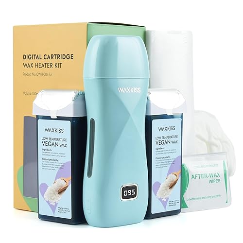 Waxkiss Waxkiss - Kit de cera enrollable digital para depilación, kit de cera suave para pieles sensibles, calentador de cera con 2 cartuchos, 12