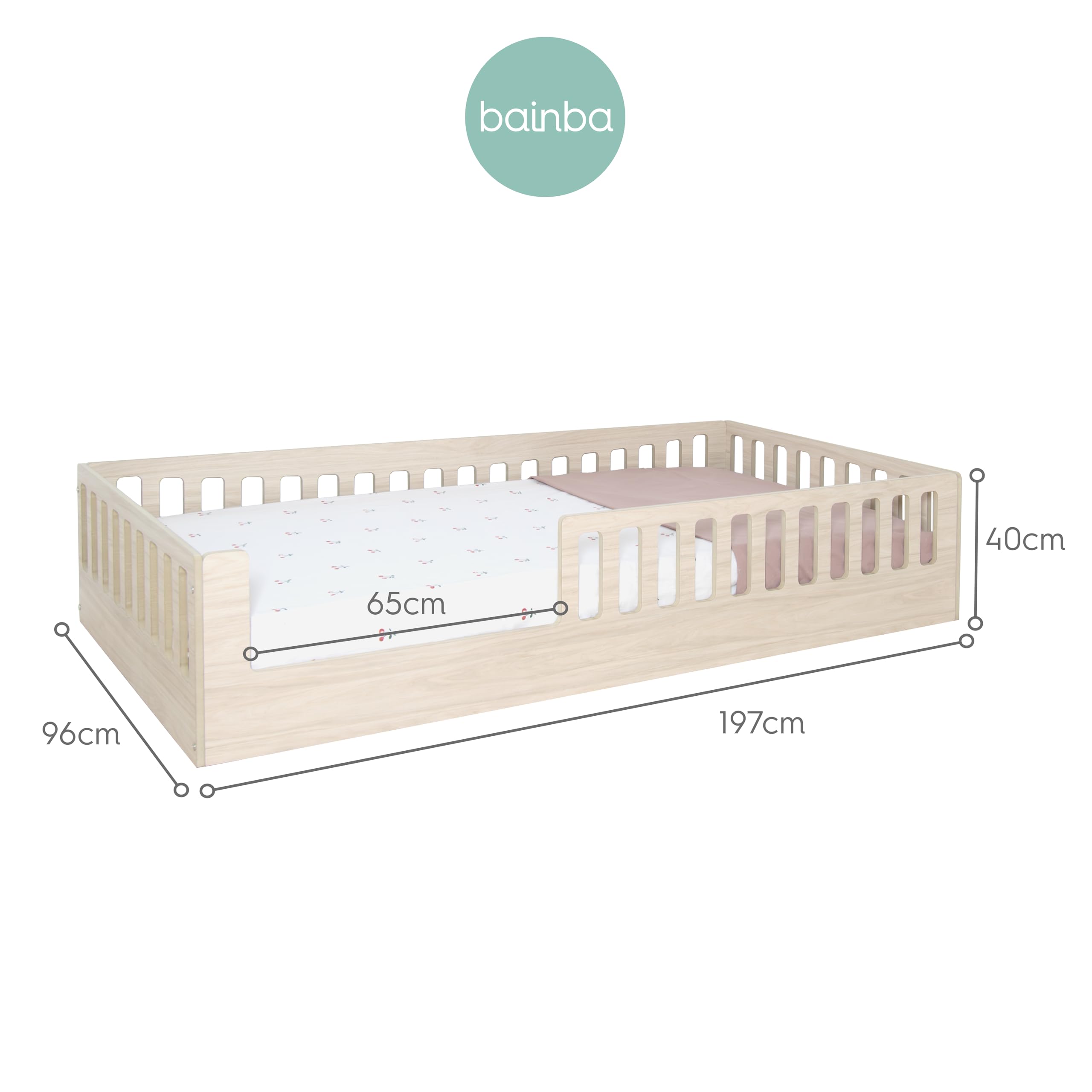 Bainba Cama Montessori BARROTES Creta 90x190 cm (Entrada Izquierda)