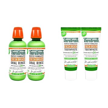 Amazoncom Therabreath Fresh Breath Oral Rinse Mild Mint 16 Ounce Bottle Pack Of 2 And Fresh Breath Toothpaste Fluoride Free Formula Mild Mint 4 Ounce Tube Pack Of 2 Beauty Personal Care