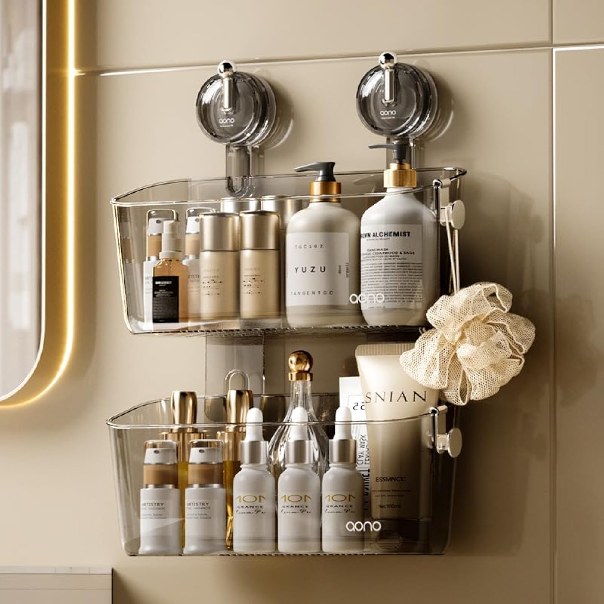 Wall-Mounted Shower Caddy with Suction Cup, Space-Saving Organizer