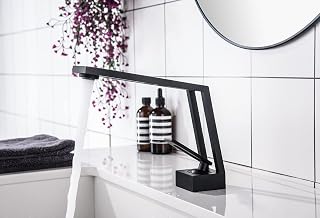 Modern Creative Design Single Lever Handle 1-Hole Bathroom Sink Faucet Solid Brass,One Hole Bathroom Mixer Tap,Basin Lavatory Vessel Sink Faucet with Hot and Cold Water Spout (Matte Black)