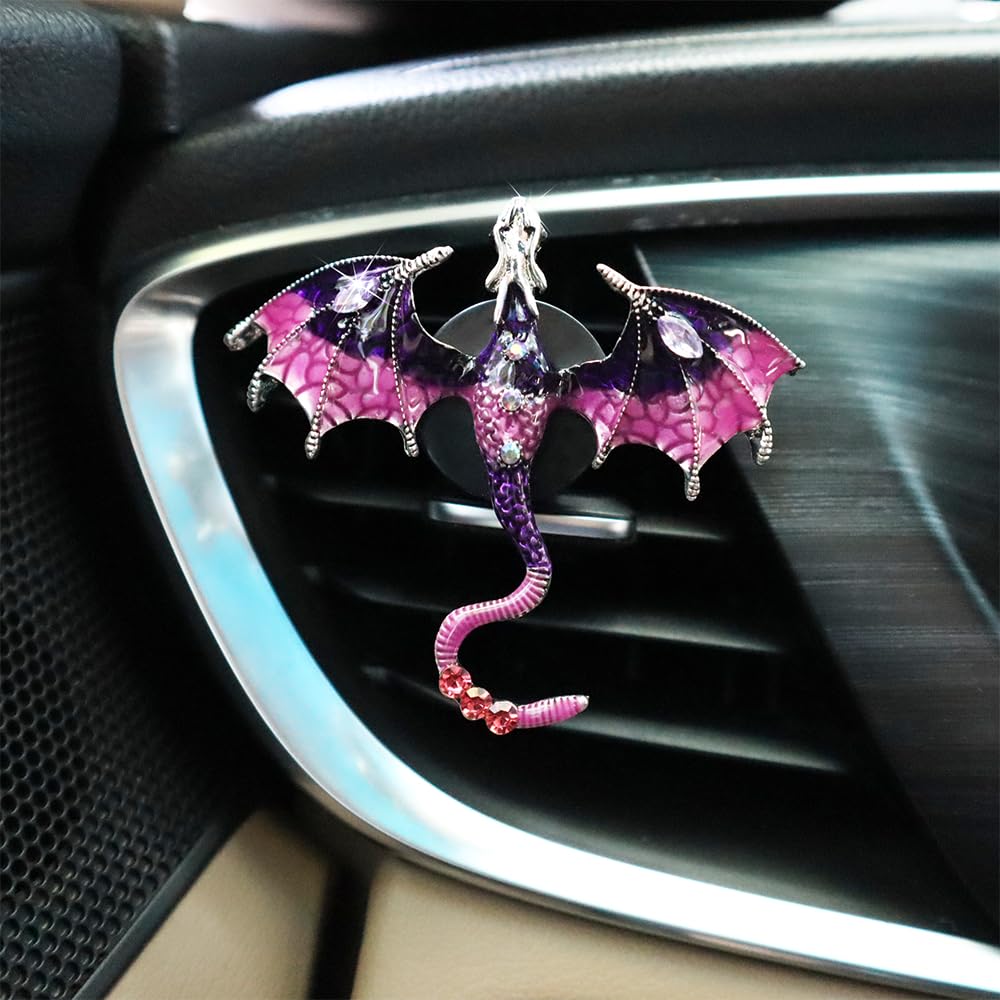 Bling Wyvern Car Air Freshener Vent Clips 2pcs Alloy Purple Enamel Dragon Vent Clips Car Accessories Refillable Car — view 2