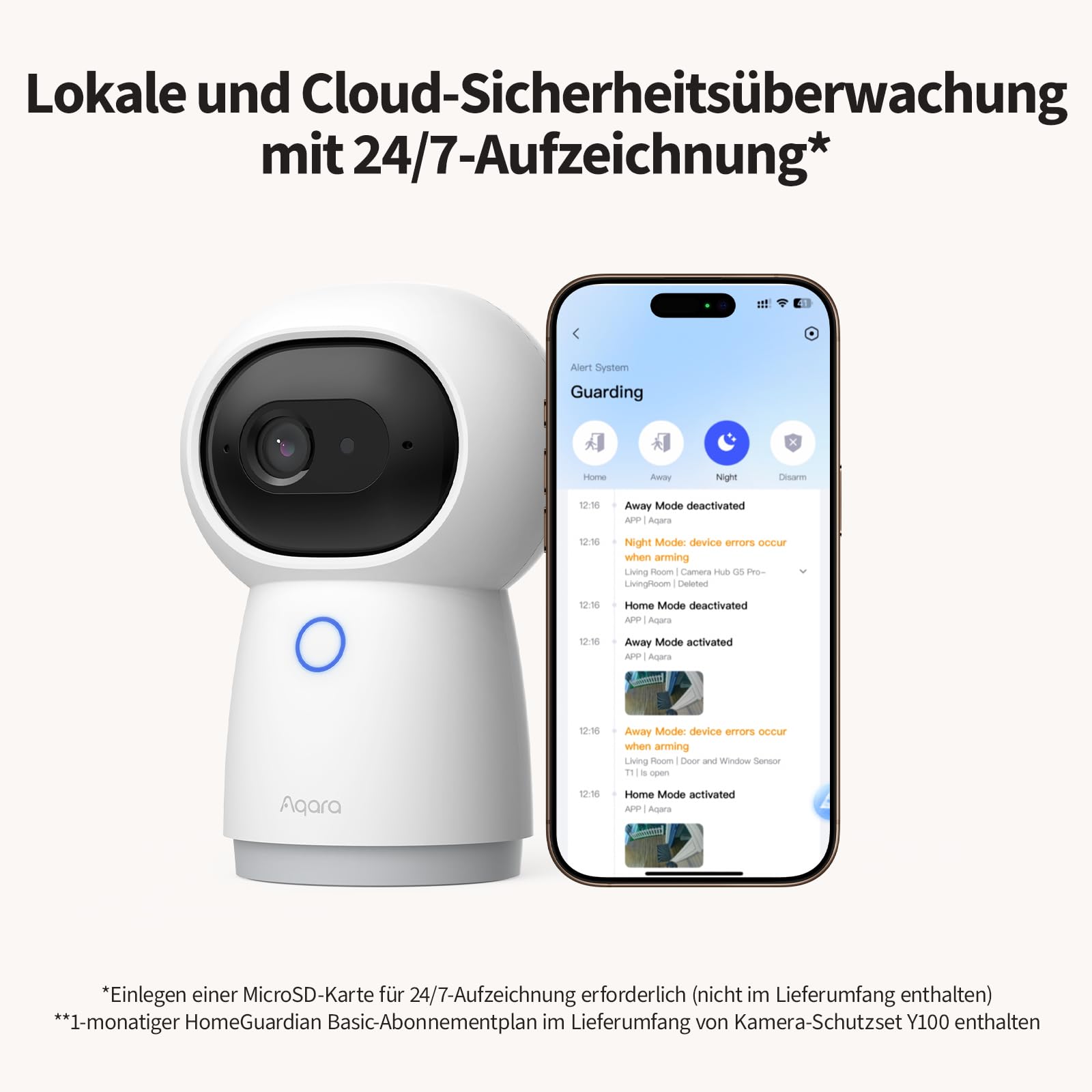 Aqara Home Security System Kit Y100-4-Stück Drahtloses Heim-Alarmsystem | Mit 2K Kamera-Hub G3, 3 Smart Sensors, Lokale Automatisierung & 24/7-Alarm, Unterstützt HomeKit, Google Home, Alexa
