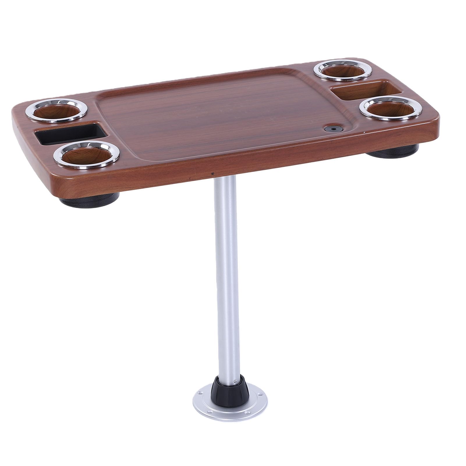 Tavolo da Barca Tavolino da Barca in Lega di Alluminio Marino 86,5 X 44 X 75 Cm con 4 Portabevande 2 Supporti per Telefono Uscita di Scarico per Yacht RV Pontone