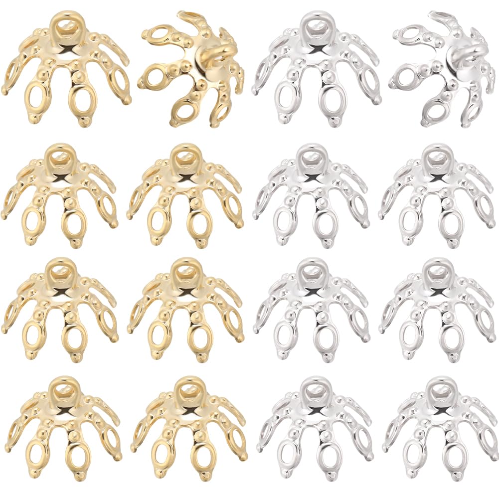 SUNNYCLUE 1 Box 80Pcs Flower Bead Caps End Cap Beads Flower Cap Beads 10mm Brass Bell Bead Cap Bails End Charm Caps Filigree Prong Loose Spacer Beads for Jewelry Making DIY Craft Women Supplies