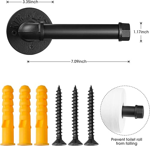 Miniatura 2 de Elibbren Portarrollos de papel higiénico de tubería industrial, resistente, estilo vintage, rústico, rollo de hierro para montaje en pared,