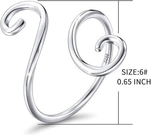 Miniatura 5 de S925 Sterling Silver Adjustable Wrap Open Ring for Women