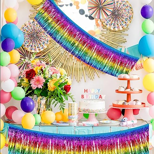 Image of BEISHIDA 3 Packs Metallic Foil Fringe Garland Dark Rainbow Wall Hanging Tinsel Fringe Banners for Halloween Car Floats Bridal Shower Wedding Birthday Easter Graduation Holiday Party Decoration(30 Feet