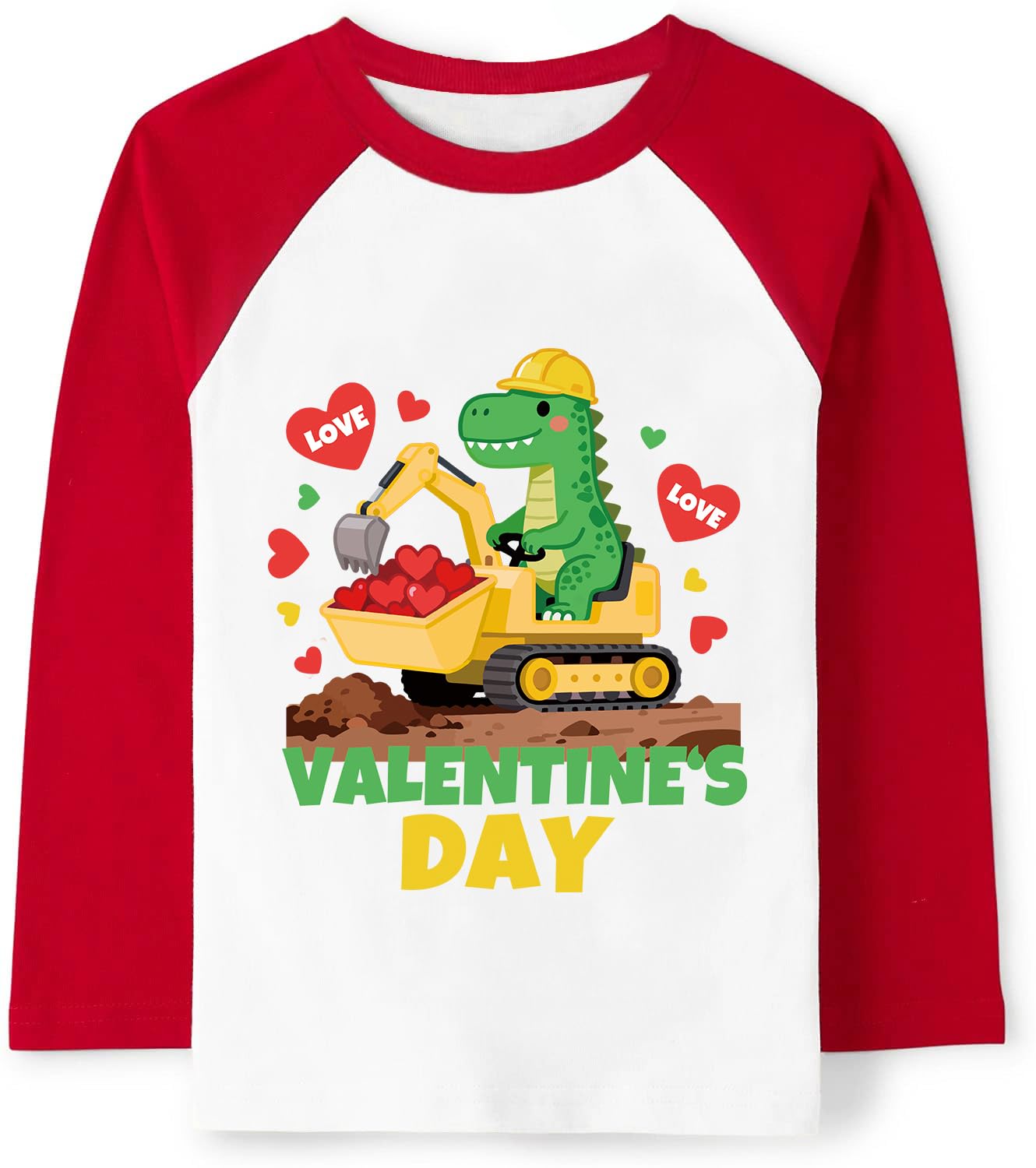Tkria Boys Girls Valentine Shirts Raglan Long Sleeve Monster Truck Dinosaur Candy Love Heart Tops for Kids 2-10T
