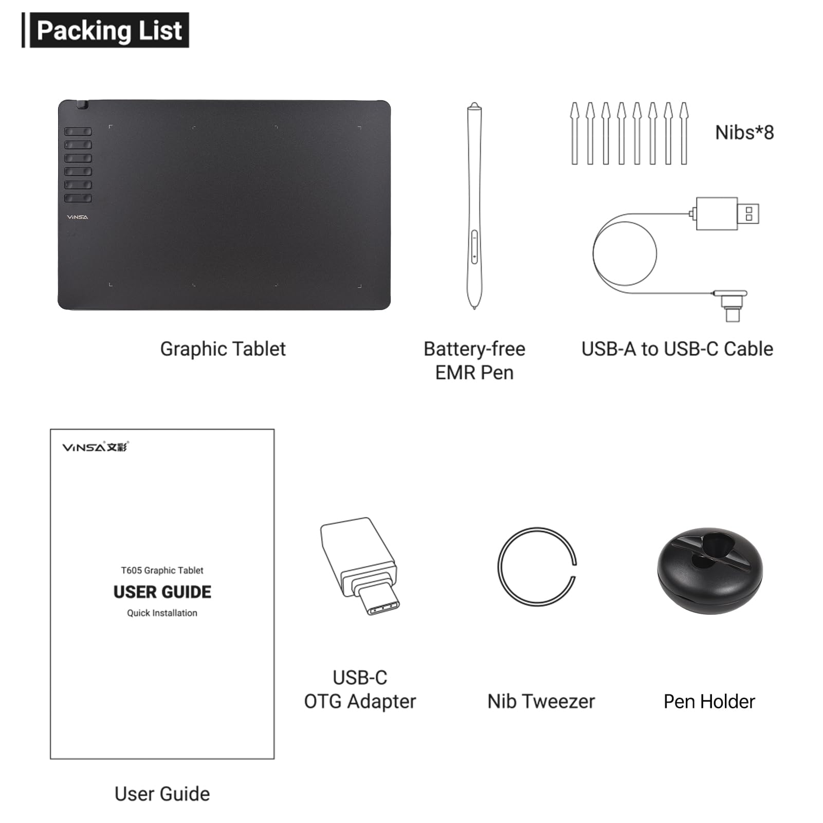 Karlak T1161 Tableta gráfica de Dibujo Boceto de creación de Arte ultradelgado con lápiz óptico sin batería 8 Puntas de lápiz 8192 Niveles de presión 12 Teclas de Acceso Directo Personalizadas
