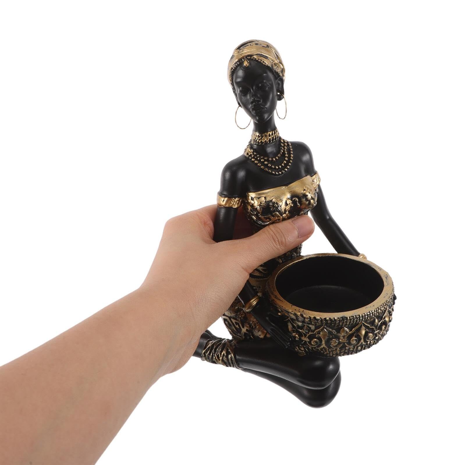 Organizador de Joyas Bandeja Decorativa con Figura Africana Femenina Resina Soporte para Anillos y Collares para Exhibición y Decoración de Mesa el Hogar