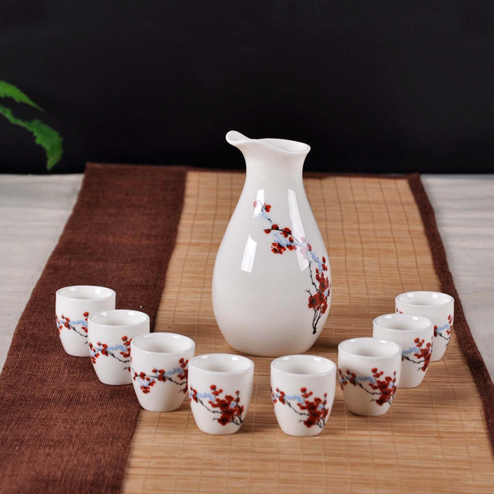 ZEALMAX Set di 9 bicchieri da sake in stile giapponese e brocche per amare vino e tè, C