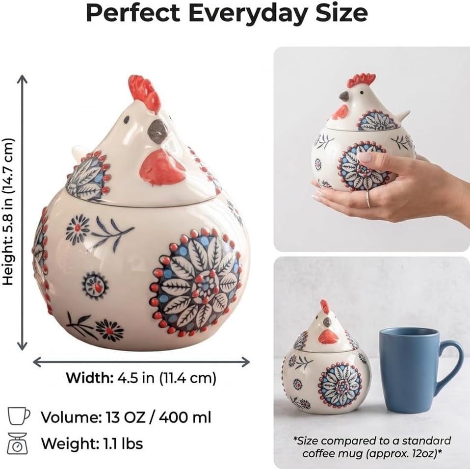 Ceramic Salt Cellar with Lid Chicken Decor Pepper Container Spoon Jar Spice Holder Sugar Bowl Kitchen Countertop Sea Pinch Pot Rooster Shaped Marble Set Small Stone Storage Containers