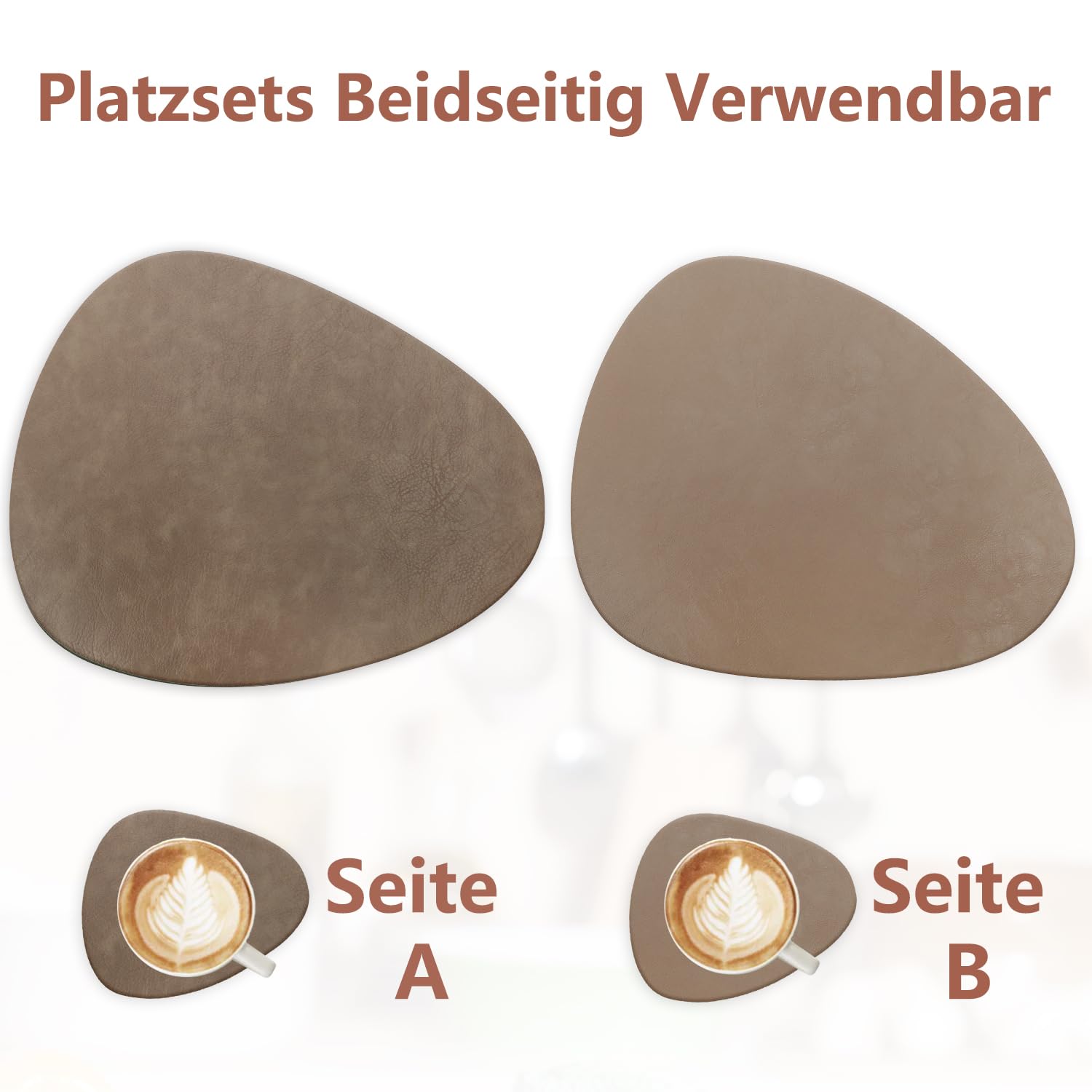 HELI MIAO 6er Set Tischset aus Leder-Imitat，Platzsets abwaschbar und wasserdicht，Platzdeckchen Lederoptik mit Untersetzer,Tischuntersetzer Doppelseitigen rutschfest(Oval,braun) (Packung mit 2)