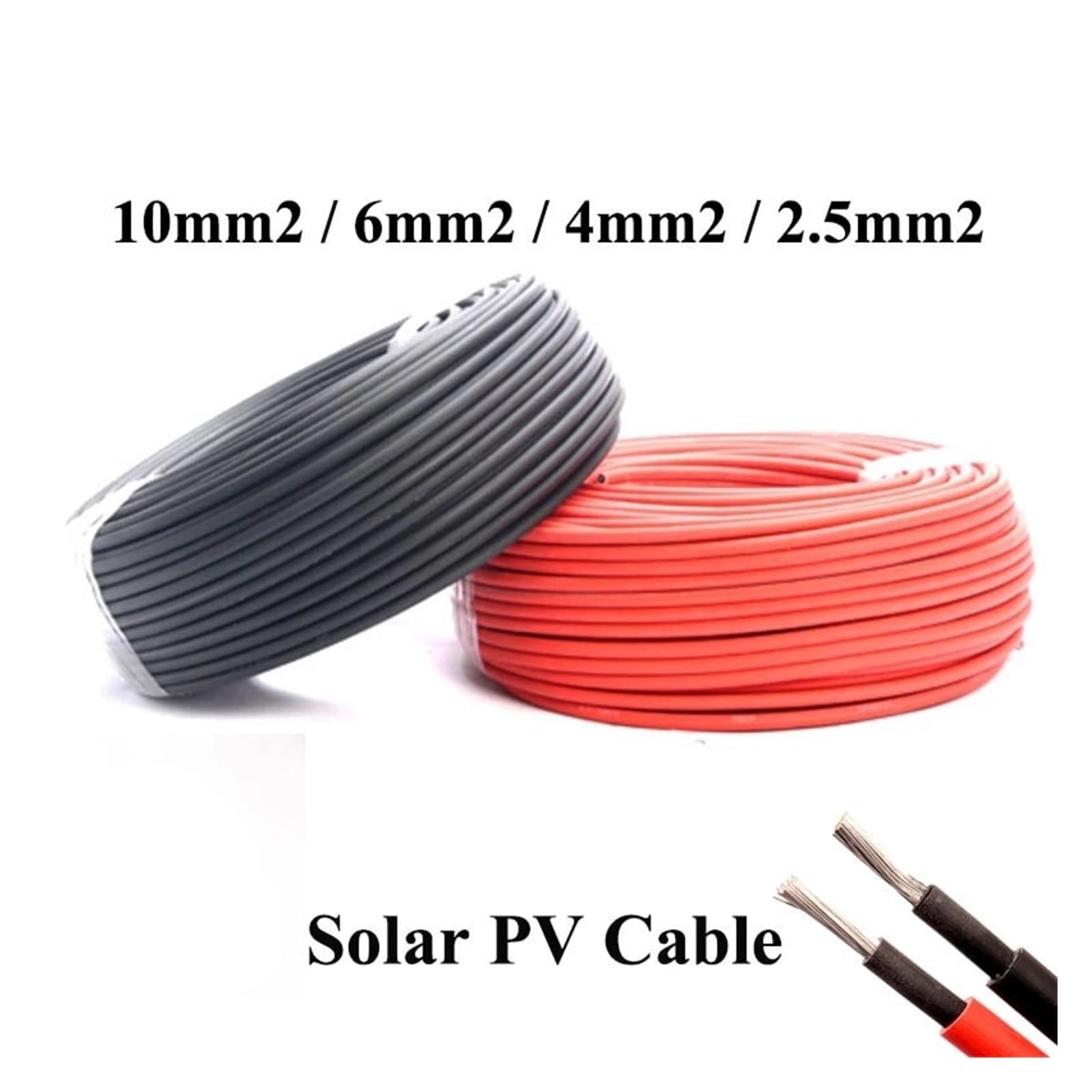 200 metros/rollo 2,5 mm2 4 mm2 6 mm2 10 mm2 14/12/10/8AWG Cable Solar PV certificación TUV Cables fotovoltaicos de Color negro y rojo (Color : Black, Size : 6mm2-10AWG)