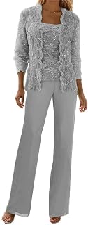 3 Piece Mother of The Bride Pant Suits for Wedding Guest Sequins Lace Outfits Formal Evneing Party Gowns with Jacket