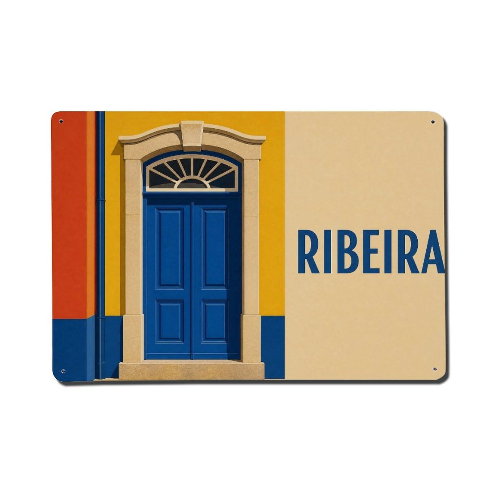 Huiyhb 8X12inch(20X30cm) Vintage Travel Ribeira Doorway Colorful Entrance Portugal Metal Tin Sign