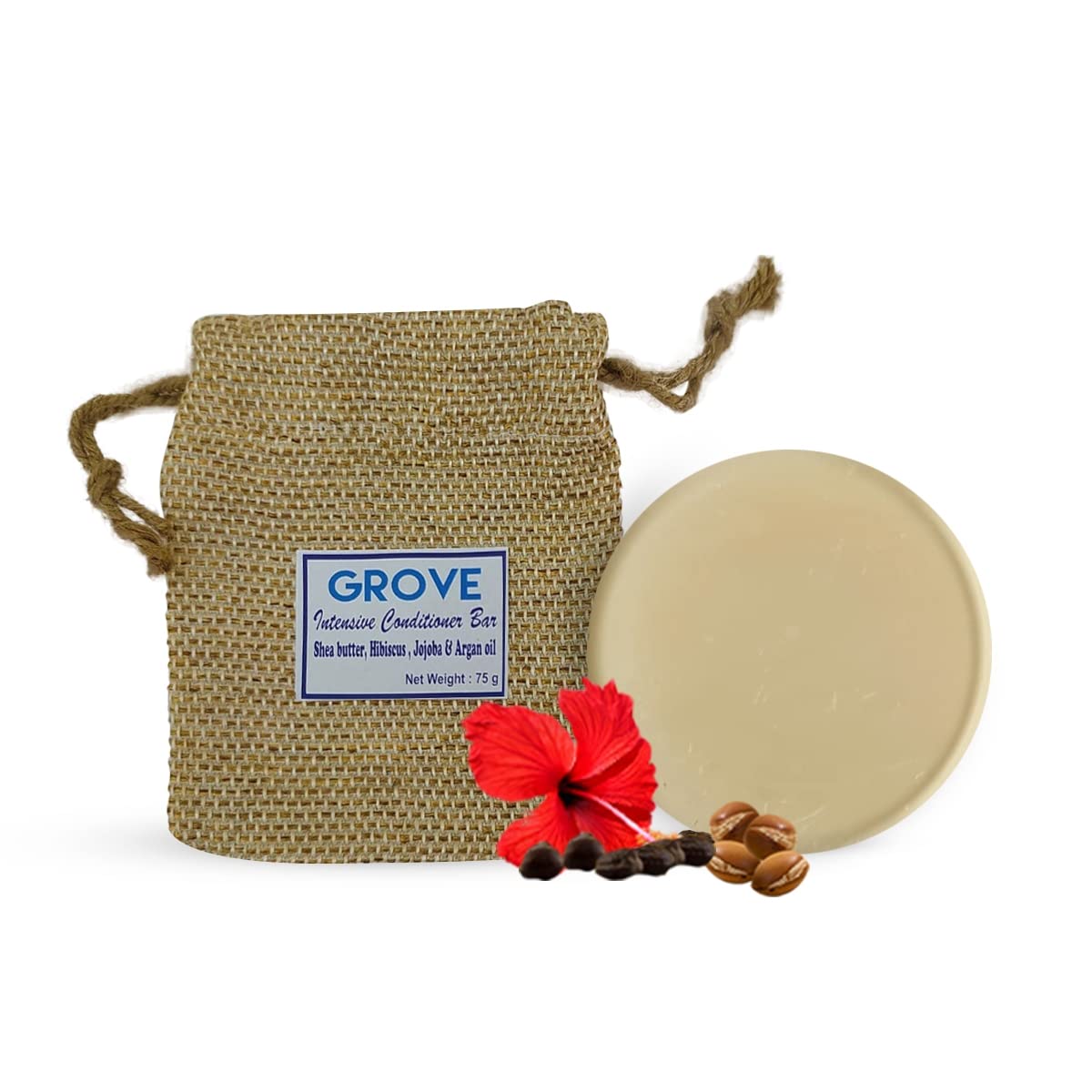 Grove Intensive Conditioner Bar For Shiny, Silky, Bouncy Hair| Enriched With Hibiscus Oil, Argan Oil, Jojoba Oil & Shea Butter (Pack Of 1) – 75 g