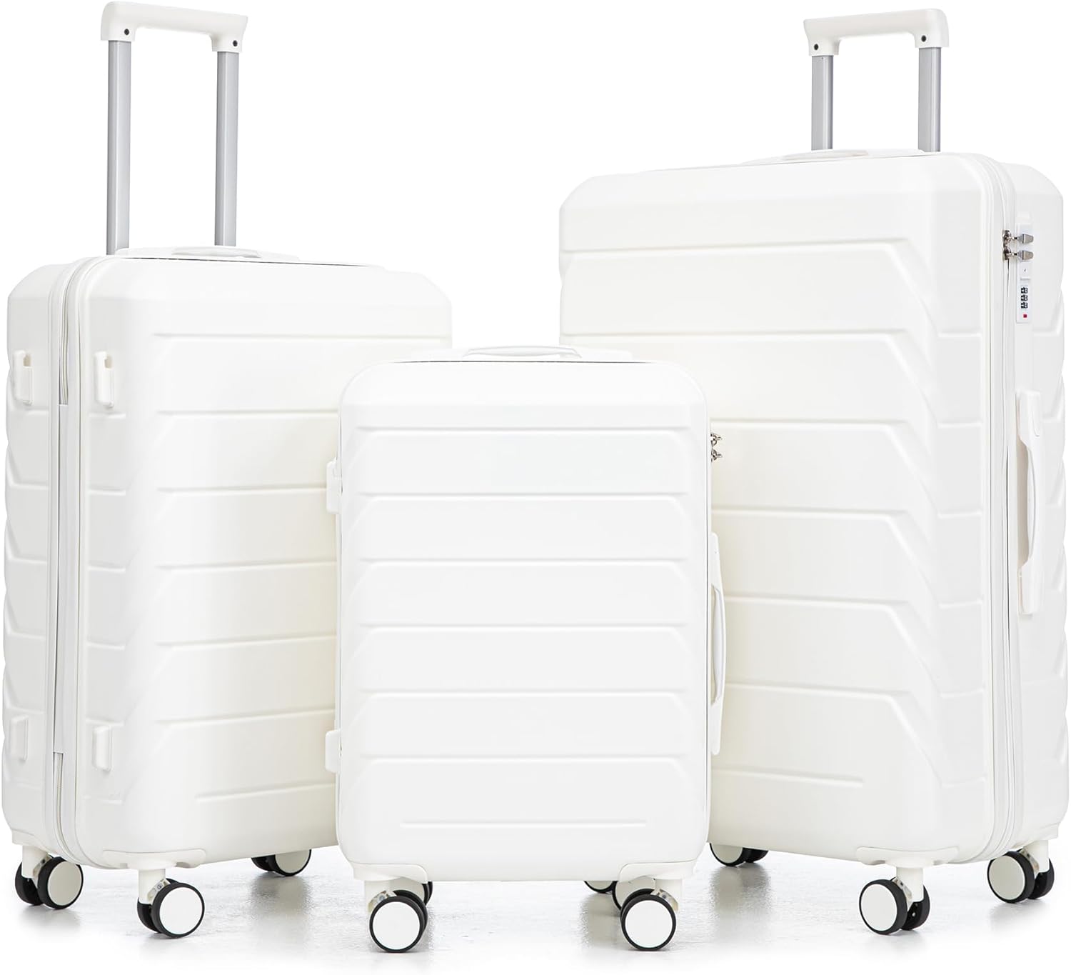 Merax Luggage Sets, ABS Hardside Suitcase Spinner Wheel Combination Lock Lightweight, Milky White, 20/24/28 Inch