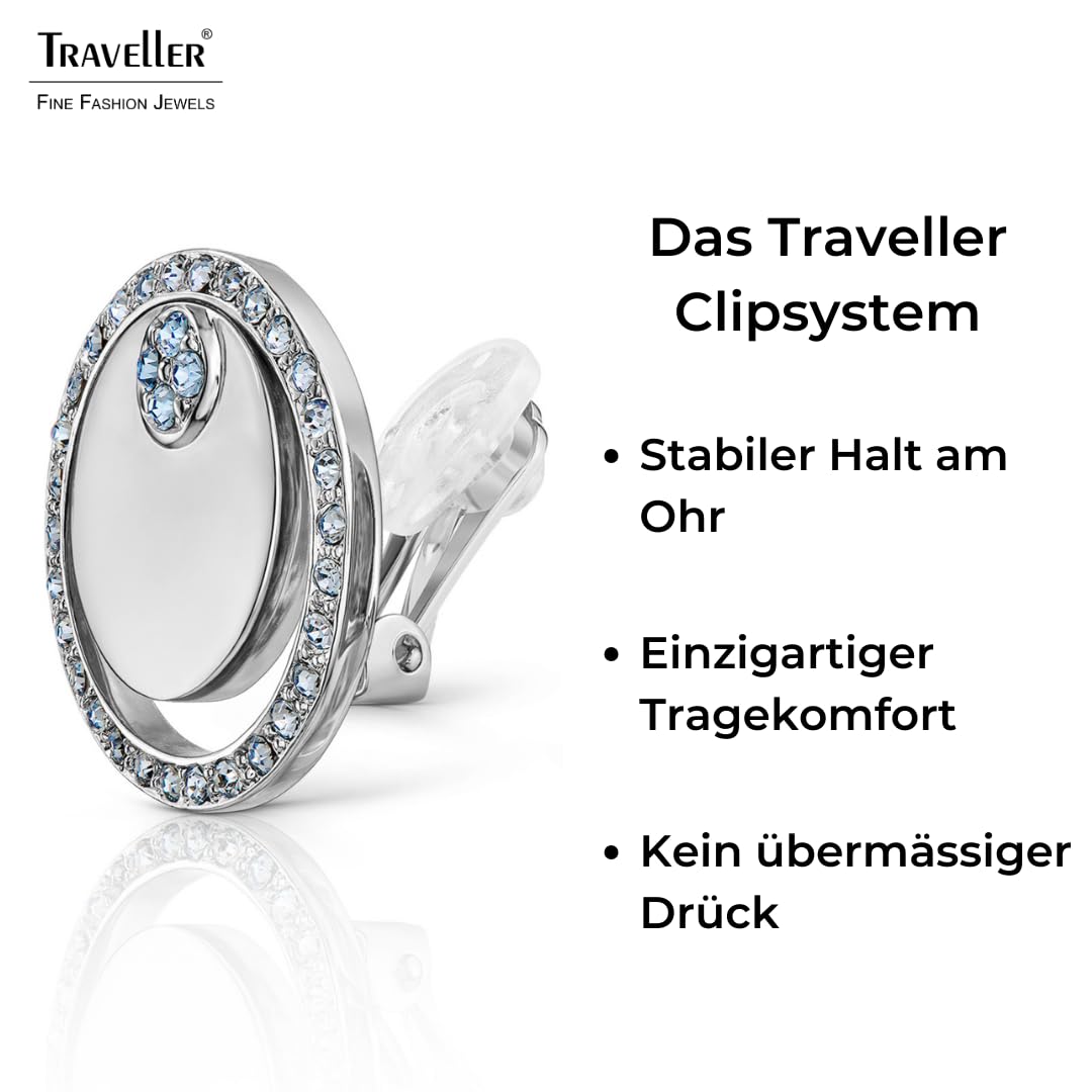 Traveller Ohrclip - Kreise - platiniert - Kristal Steine Hellblau - 157679