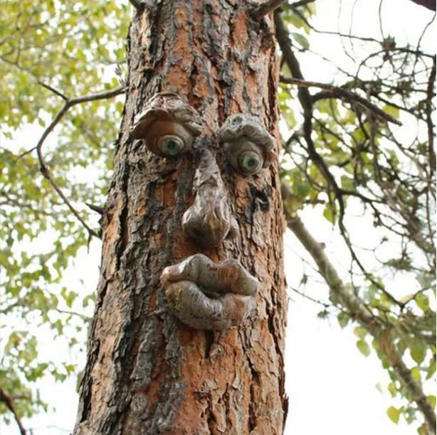 ZEshopsTree Faces Decor Outdoor - Funny Old Man Tree and Bark Ghost Statues - Whimsical Yard Art for Halloween and Easter Garden - Creative Props (B)