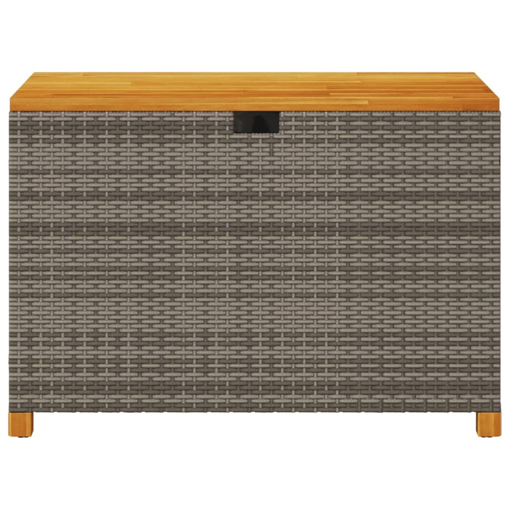 Baúl de jardín gris, 110 x 55 x 63 cm, caja de almacenamiento, armario para jardín, balcón, caja de almacenamiento, polirratán, madera de acacia