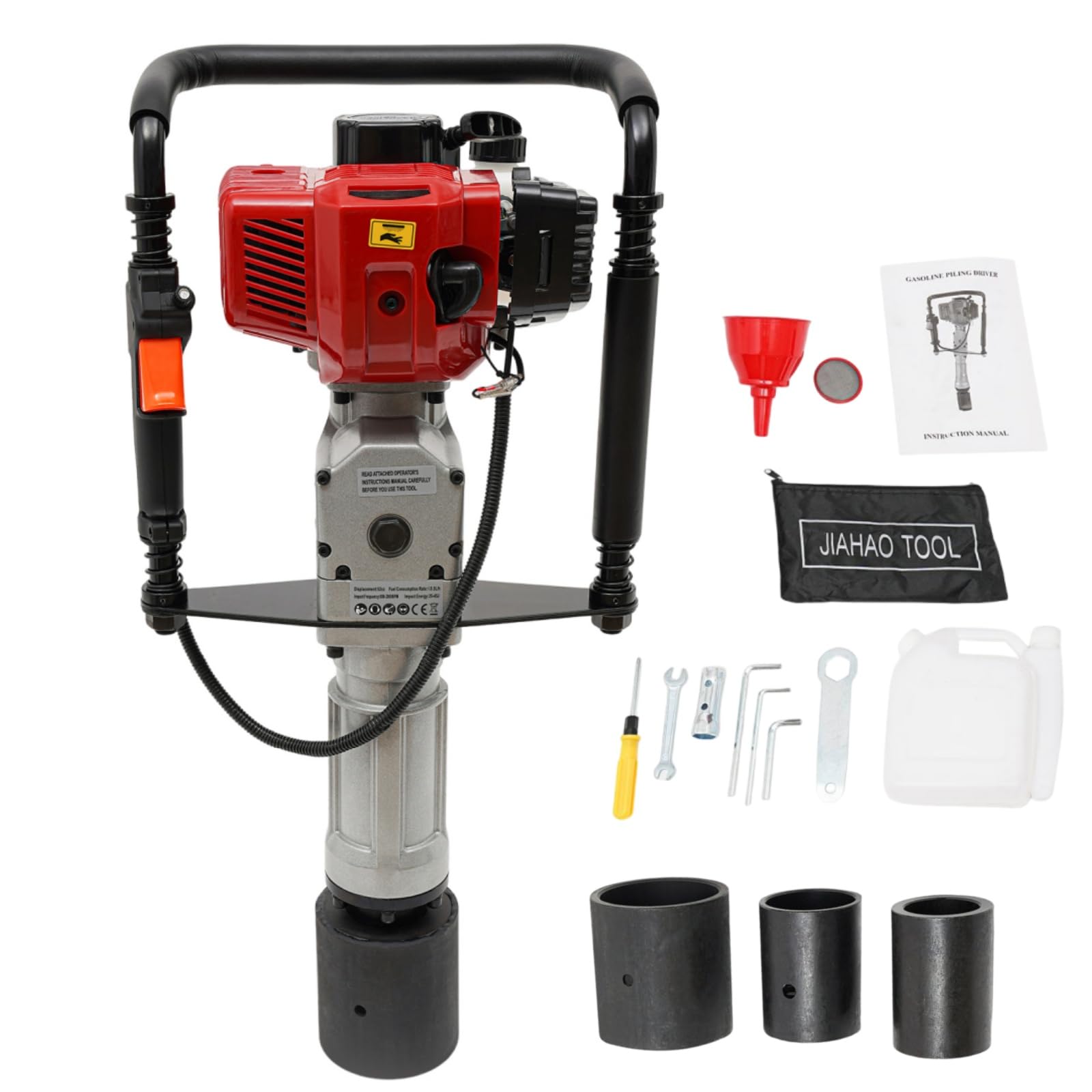 YIYIONCE 52CC Pile Driver Hammer 2-Stroke Gas Powered T Post Driver 1900W Air Cooled Single-cylinder Gasoline Post Driver Hammer Drills Garden Fencing Tool with 3 Post Driving-head | US STOCK