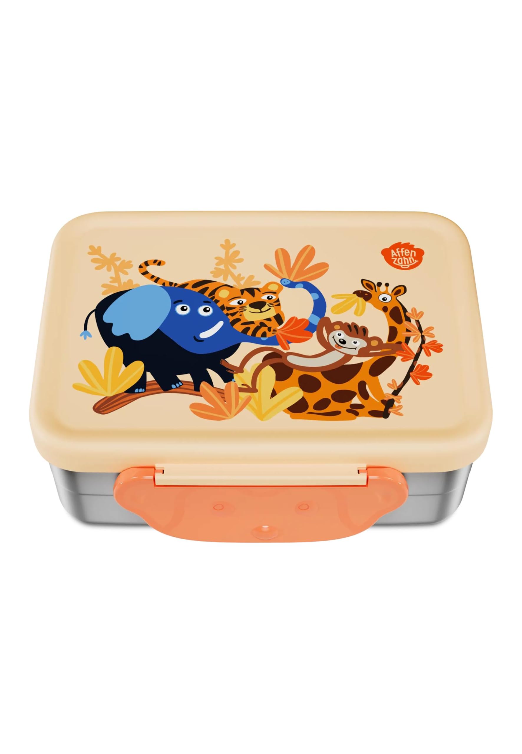 Affenzahn Boîte à pain en acier inoxydable avec compartiment séparé, passe au lave-vaisselle, avec motif coloré Savane ensoleillée - Orange