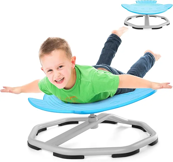 Kids Spinning Chair, Sensory Spinning Chair for Autistic Kids, Sit and Spin Toy Training Body Coordination, Relieve Motion Sickness, Metal Base, Non-Slip Safety (Blue)
